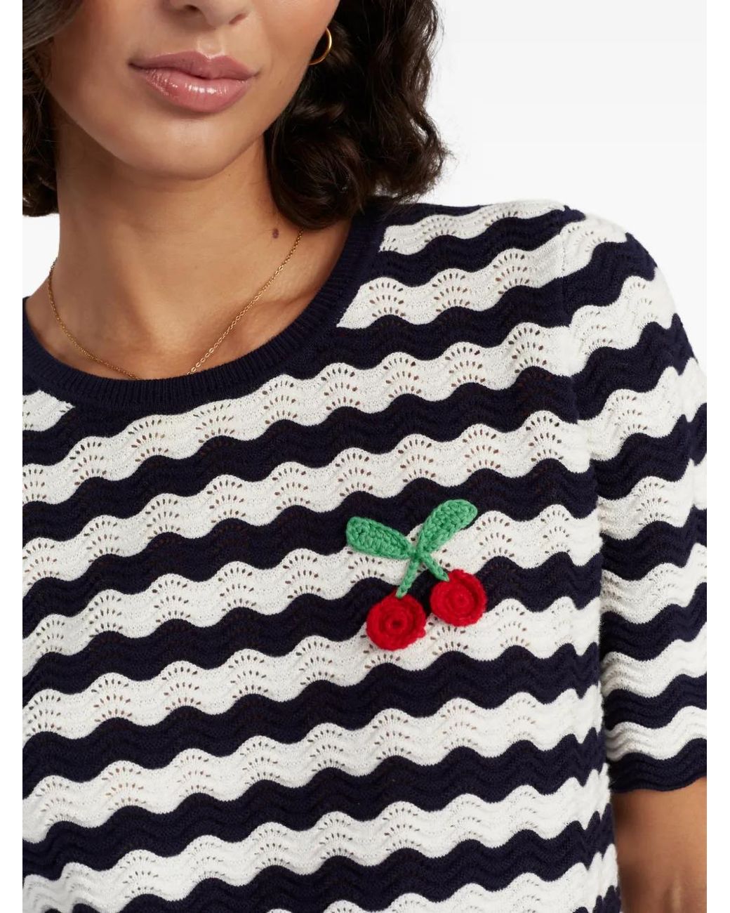 Chinti & Parker Blue Crochet Cherry T-Shirt