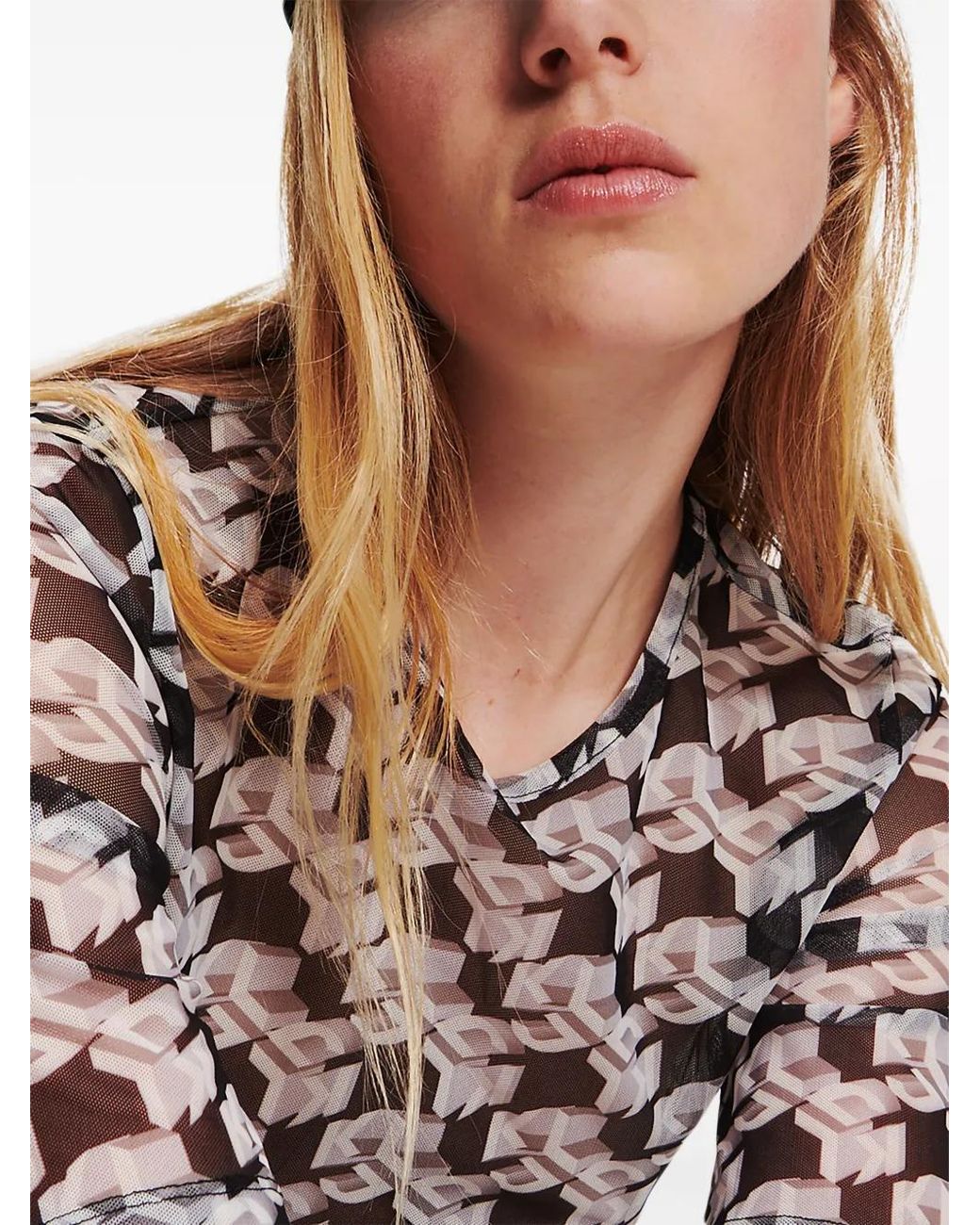 Karl Lagerfeld Blue Monogram-Print Sheer T-Shirt