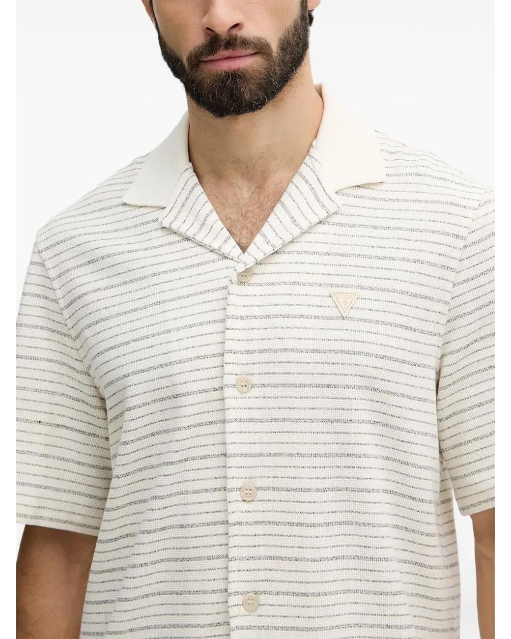 Guess White Striped Camp-Collar Shirt for men