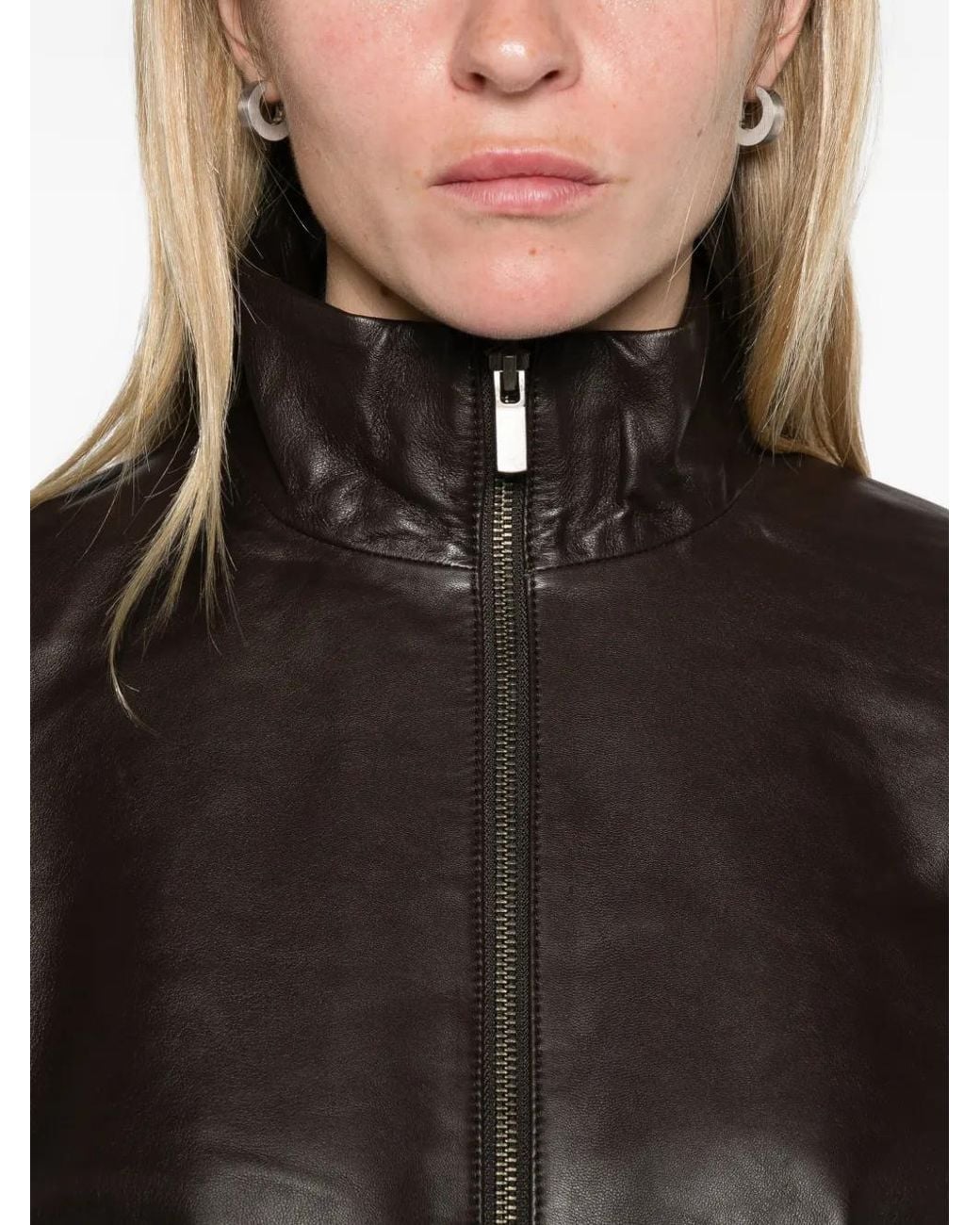 St. Agni Brown Cocoon Zip Leather Jacket
