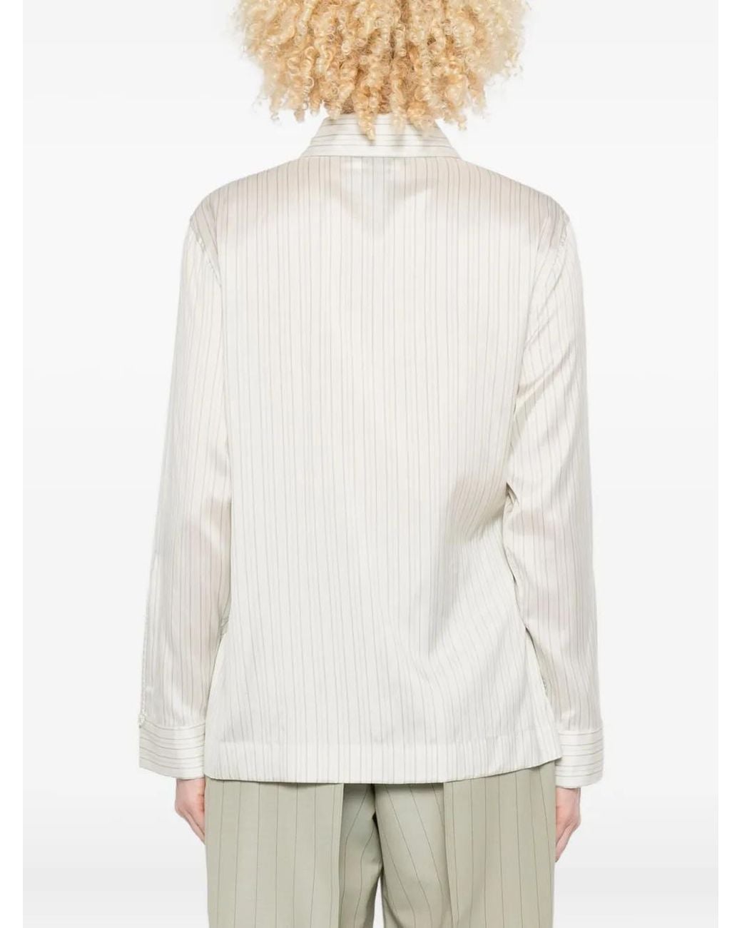 Fendi White Pinstripe Wrap-Tie Blouse