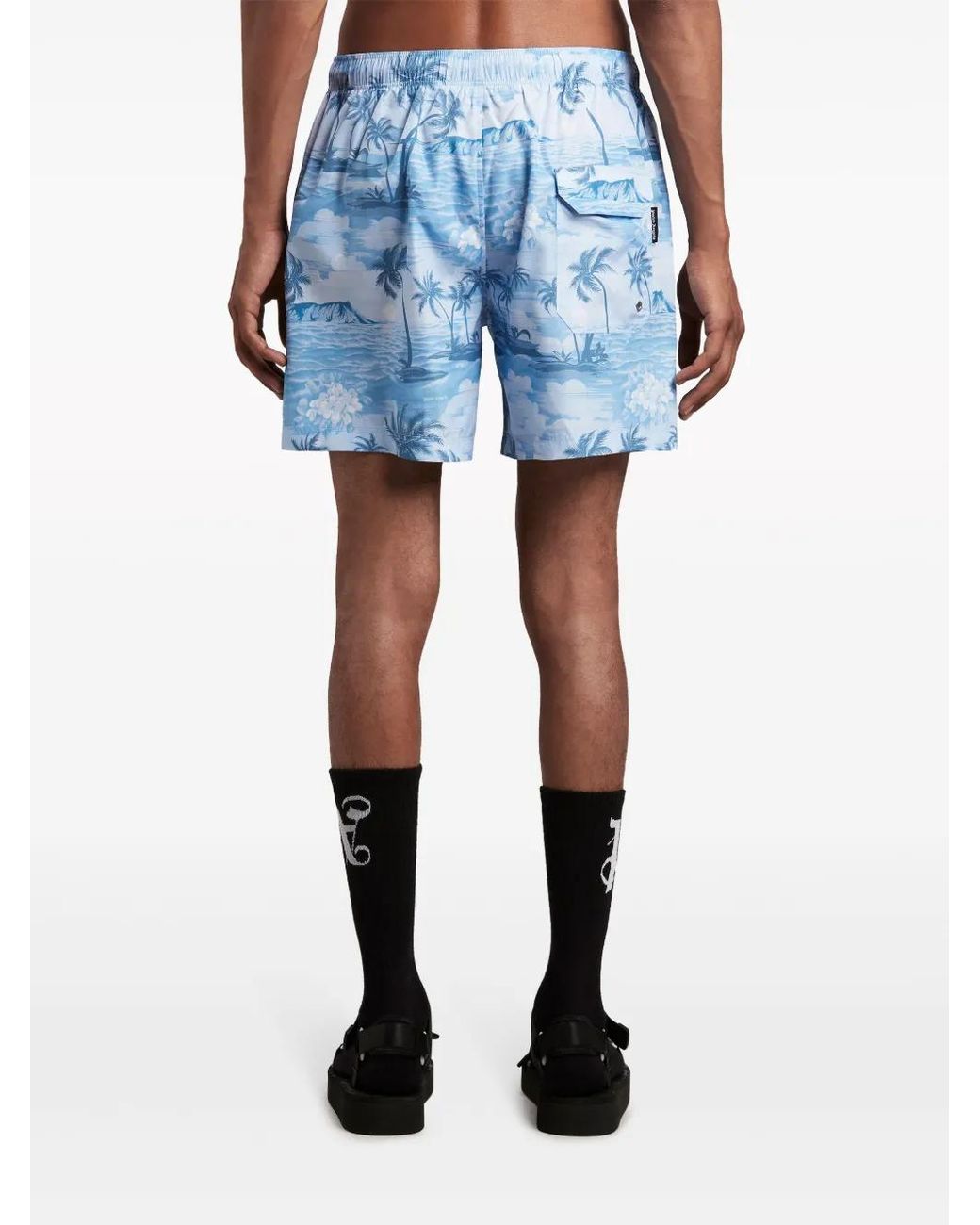 Palm Angels Blue Printed Swim Shorts for men