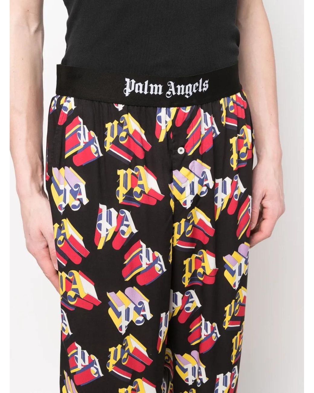Palm Angels Blue Logo-Print Straight-Leg Trousers for men