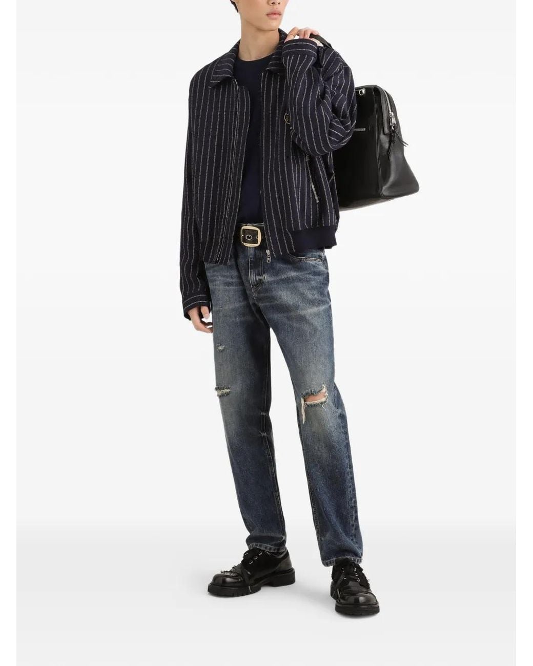 Dolce & Gabbana Blue Logo-Patch Bomber Jacket for men