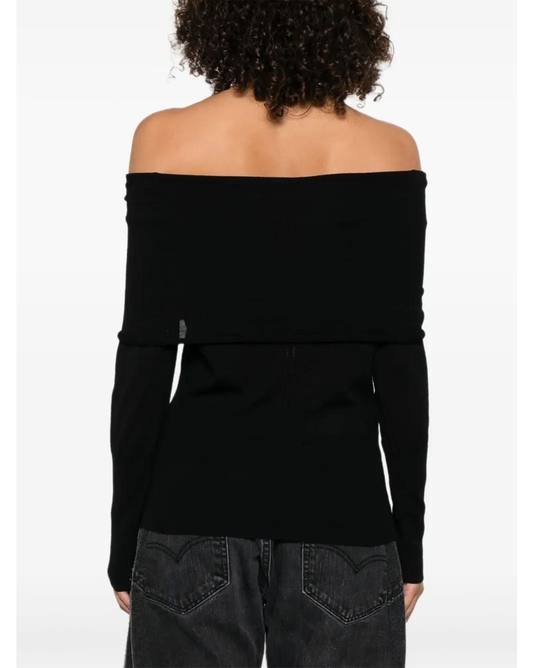 Pinko Black Off-Shoulder Wool Top