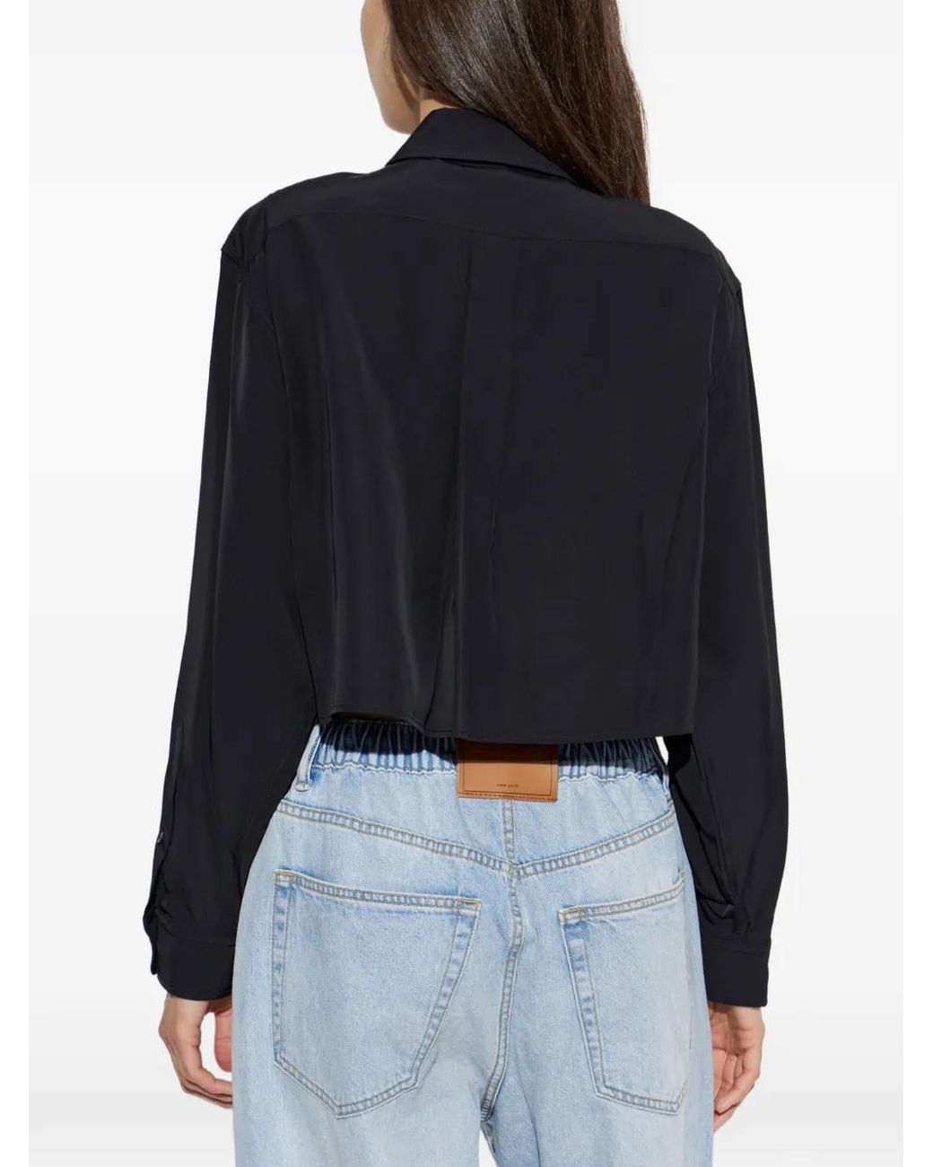 Alexander Wang Blue Logo-Embroidered Cropped Shirt