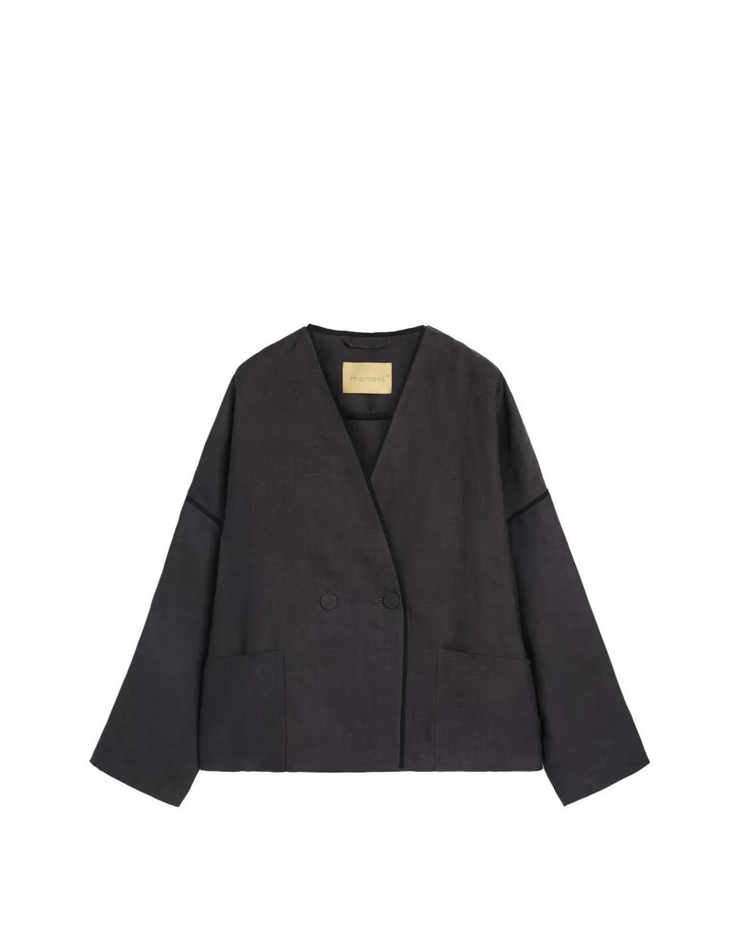 Momoní Black Astre Double-Breasted Linen Jacket