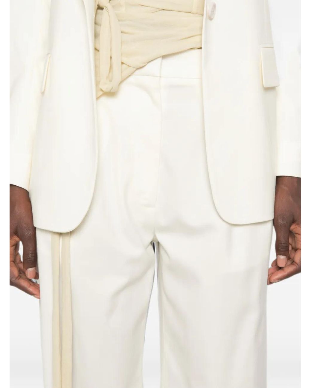 Lardini White Pleat-Detail Wide-Leg Trousers