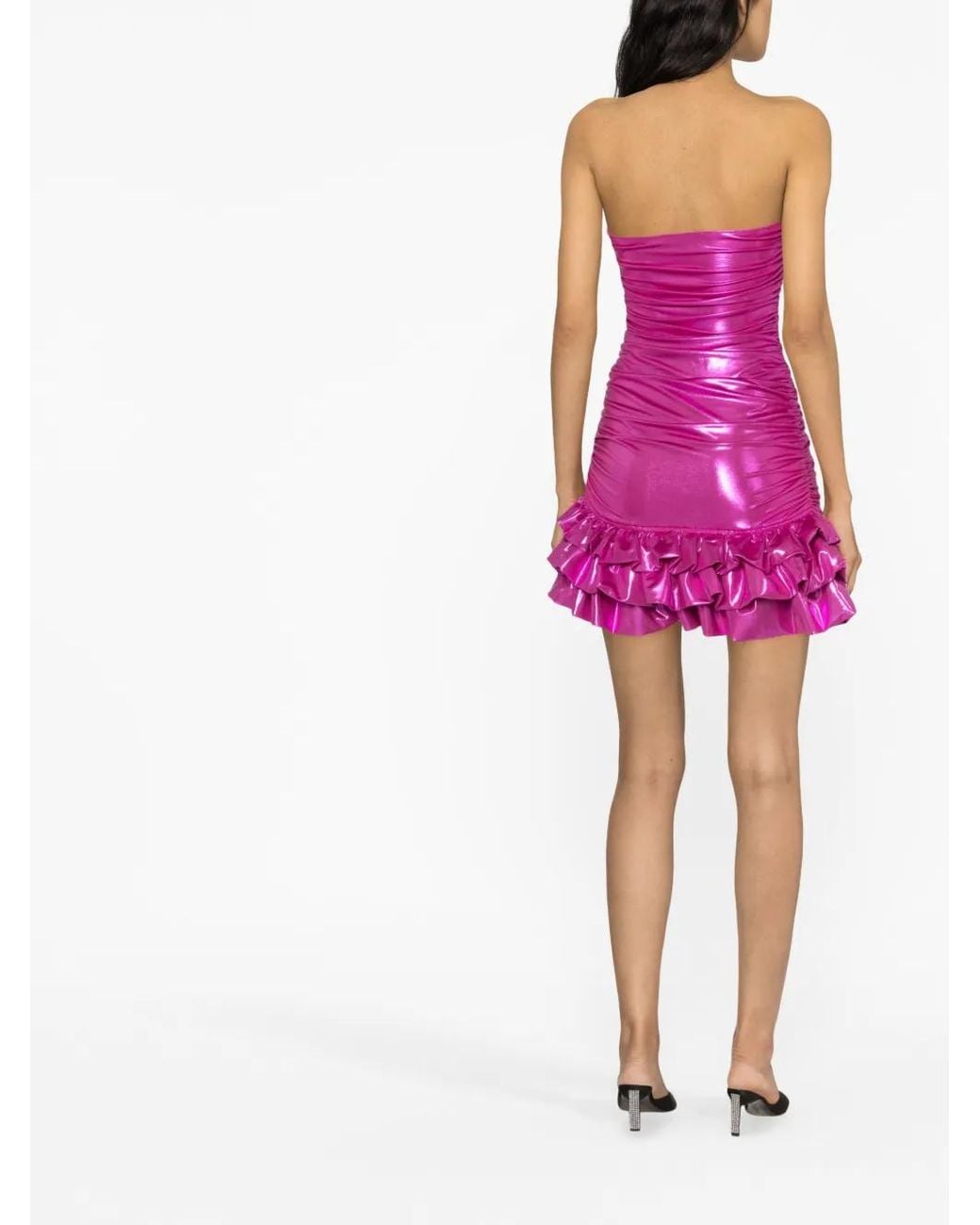 Amen Pink Metallic Ruched Minidress