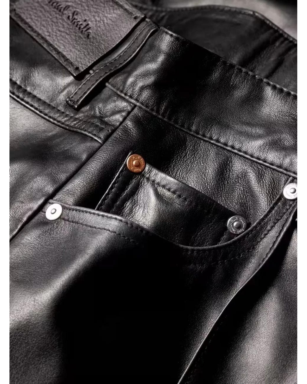 Paul Smith Black Barrel-Leg Leather Trousers