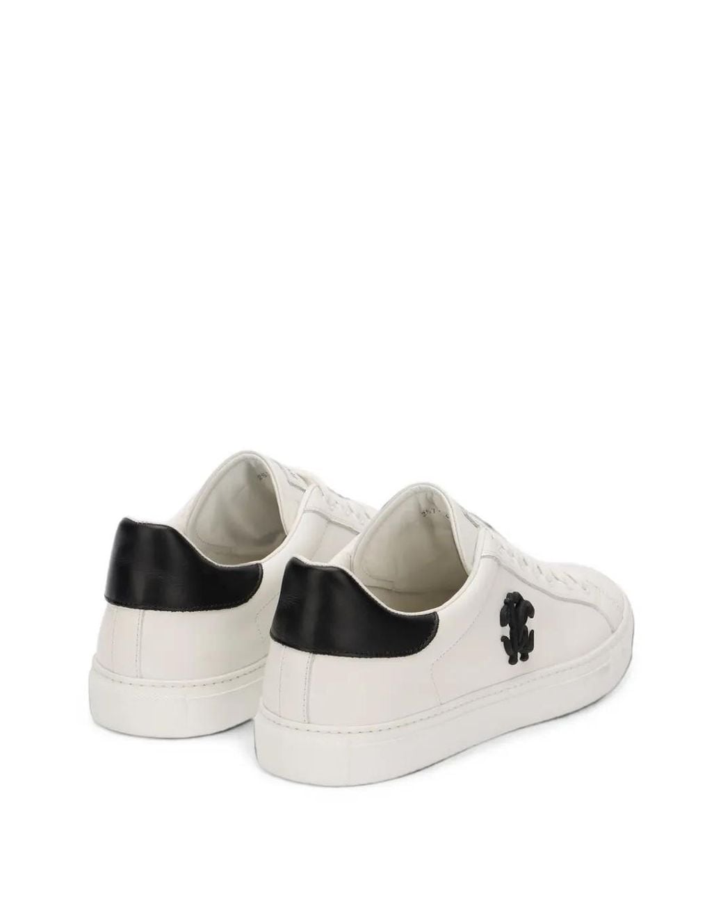 Roberto Cavalli White Logo-Plaque Leather Low-Top Sneakers for men
