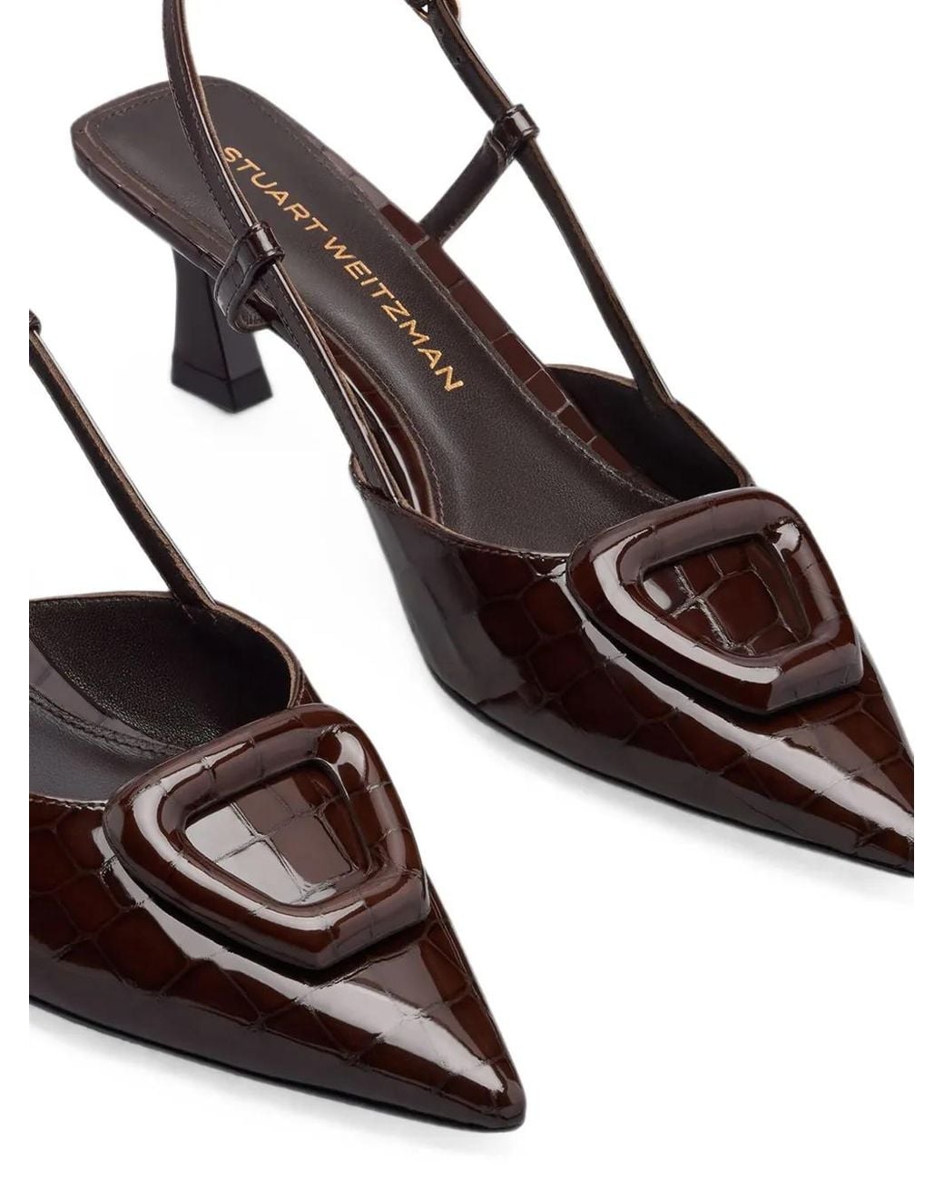 Stuart Weitzman White Very Vinnie Croc-Effect Pumps
