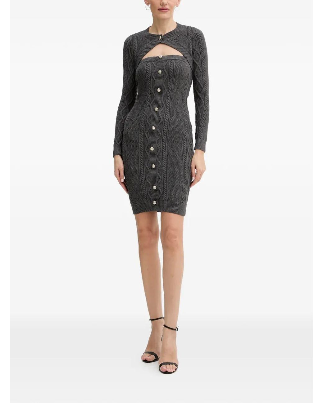 Guess Gray Cable Knit Button Mini Dress