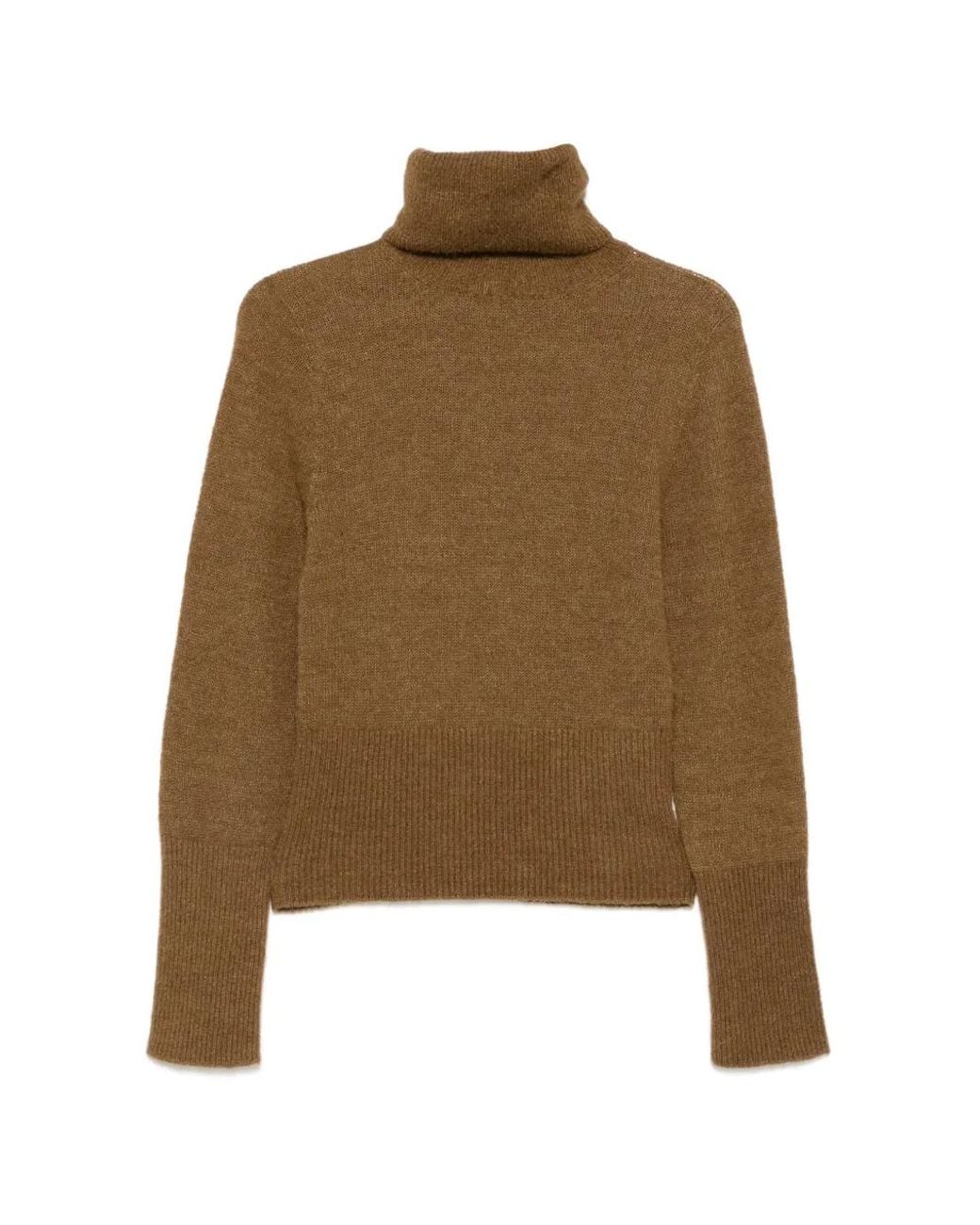Cortana Brown Eira Roll-Neck Ribbed-Trim Sweater