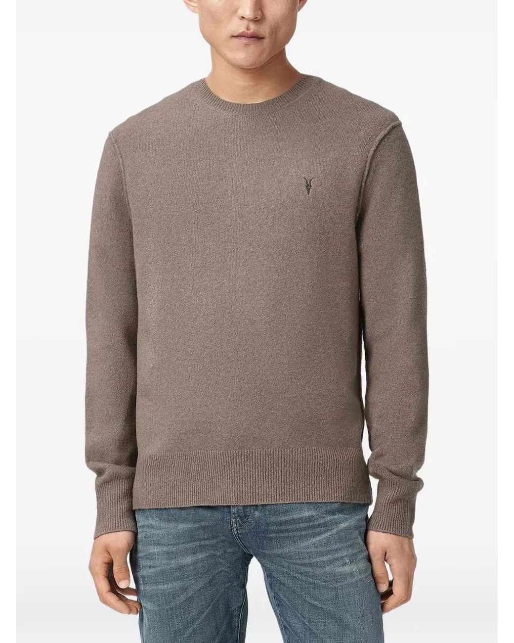 AllSaints Gray Statten Ramskull Crew Neck Jumper for men