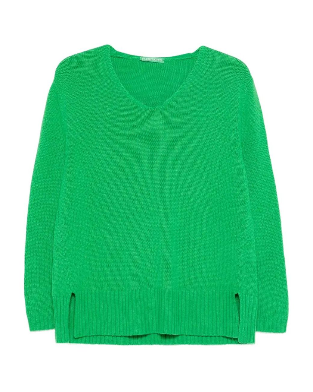 Purotatto Green V-Neck Sweater