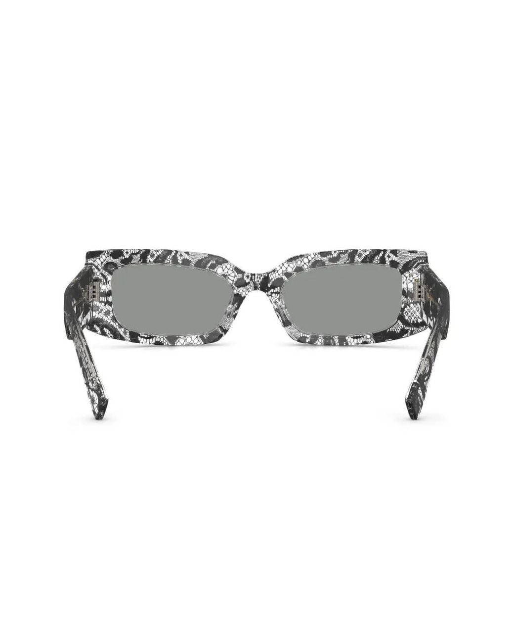 Dolce & Gabbana Gray Floral Rectangle-Frame Sunglasses