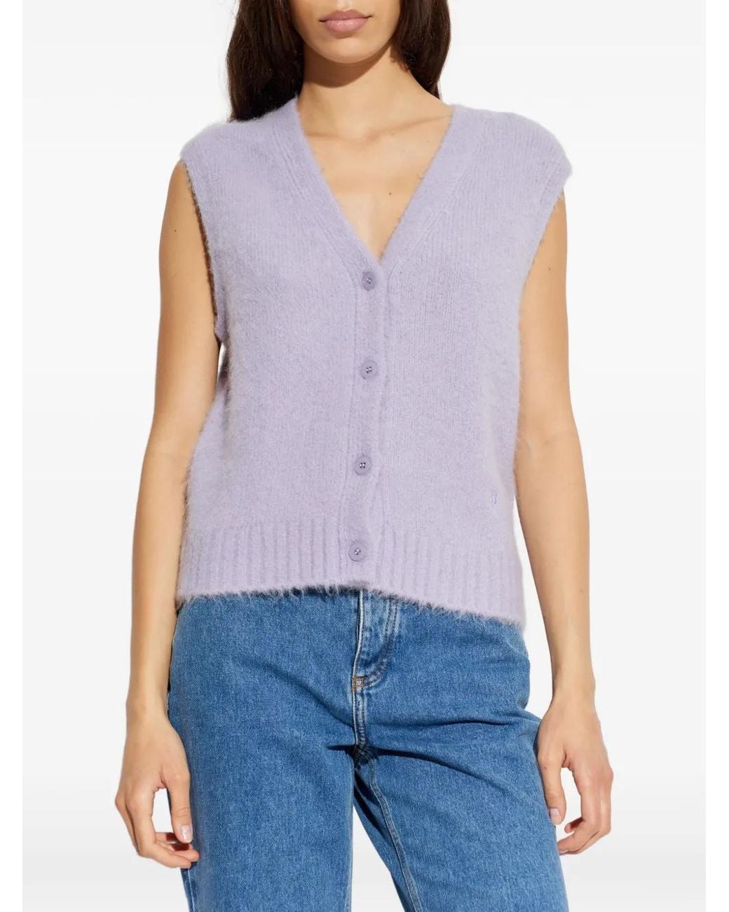 Samsøe & Samsøe Purple Buttoned V-Neck Knitted Vest