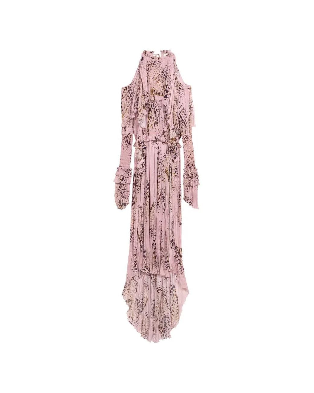 Blumarine Pink Butterfly-Print Ruffled ,Axi Dress