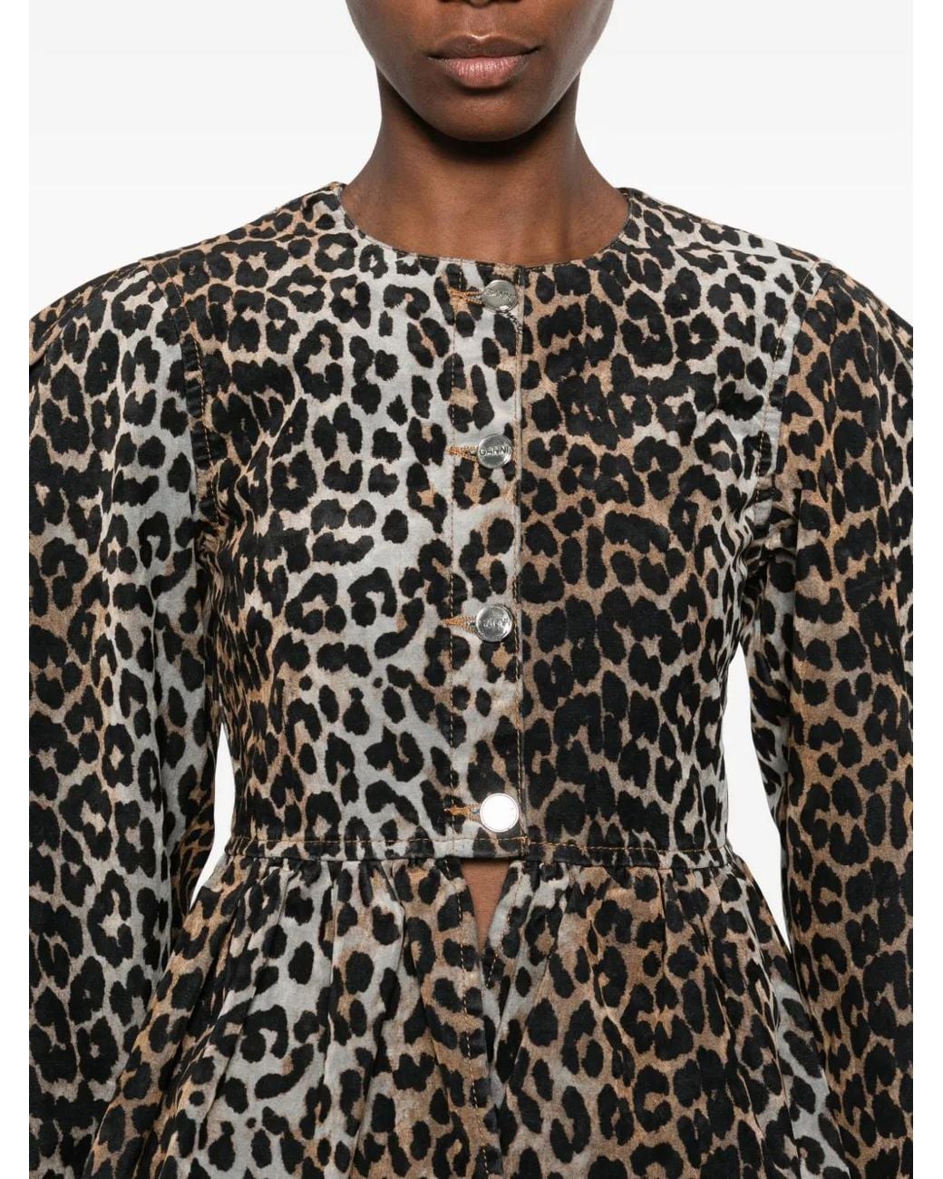 Ganni Black Animal-Print Fitted Jacket