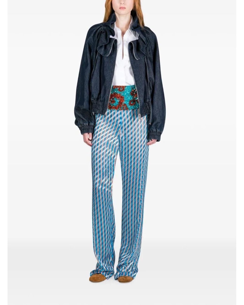 Dries Van Noten Blue Ruffled Denim Jacket