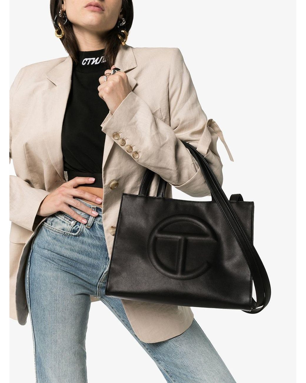 Black mini leather shopping bag Telfar | Lyst