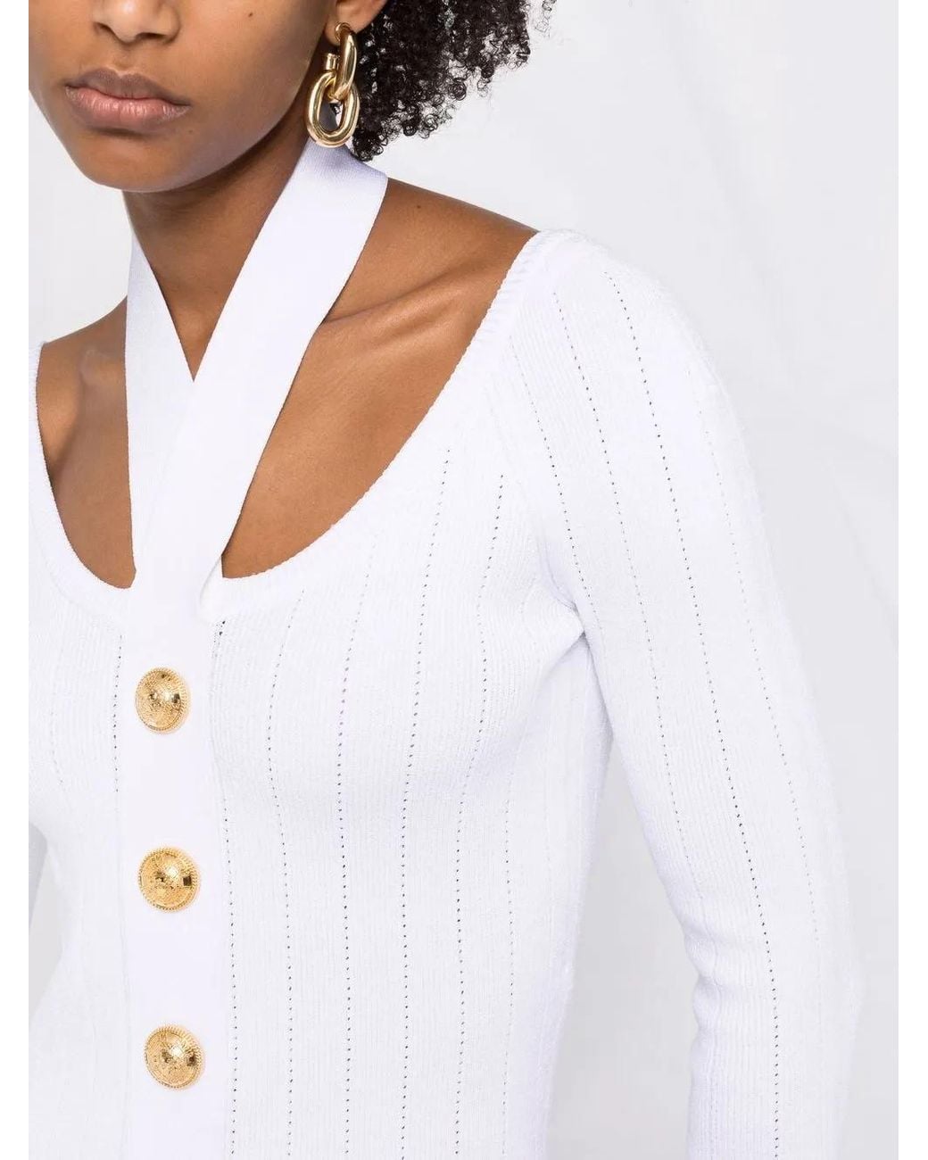 Balmain White Backless Knitted Dress