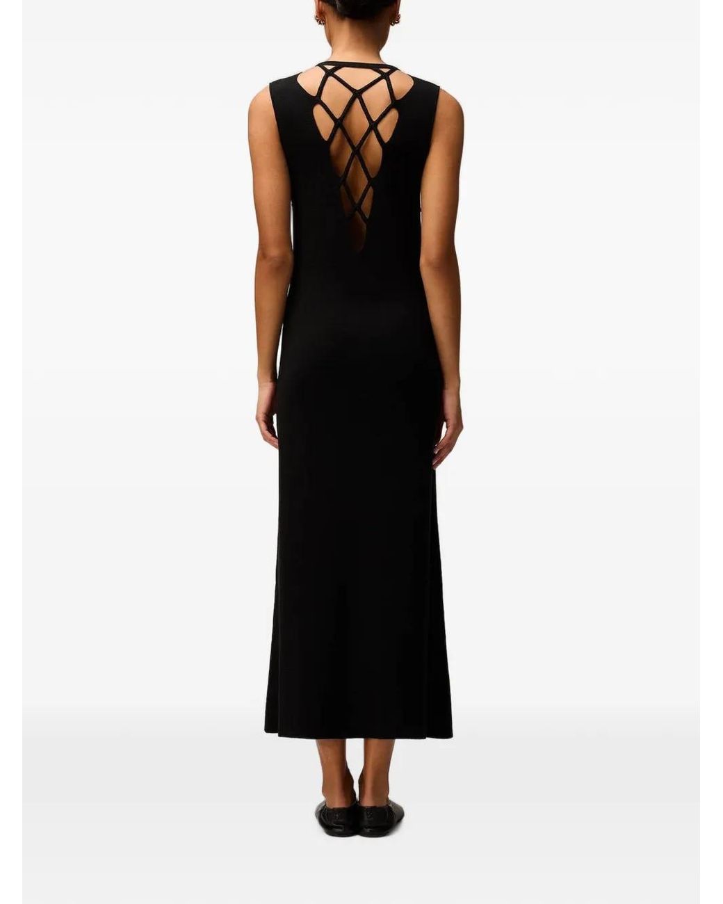 RETORI Black Crochet-Detail Knitted Midi Dress
