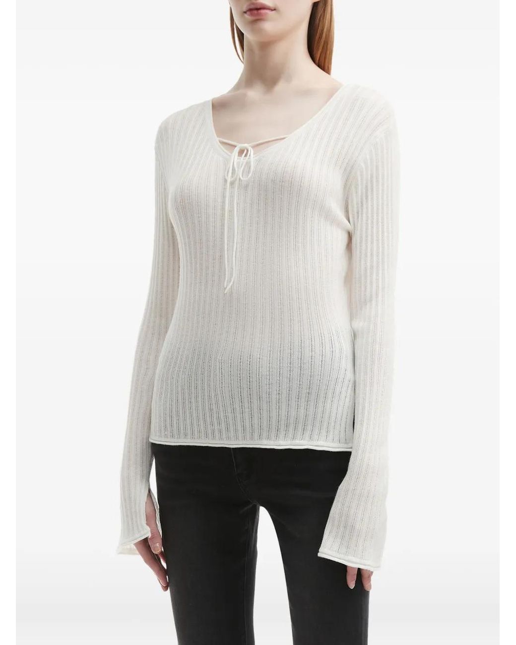 B+ AB White Ribbed-Knit Top