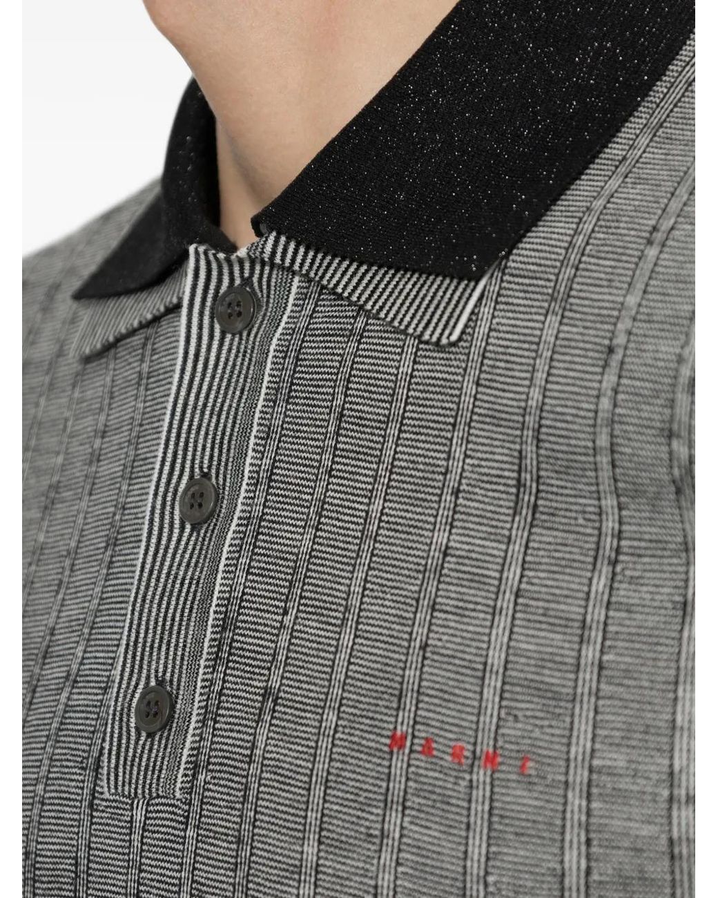 Marni Gray Ribbed Long-Sleeve Polo Shirt for men