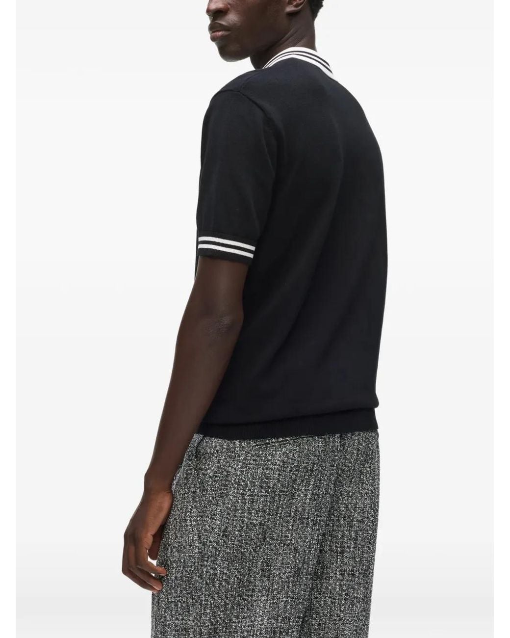 Karl Lagerfeld Black Karl Dna Knitted Zip Polo Shirt for men