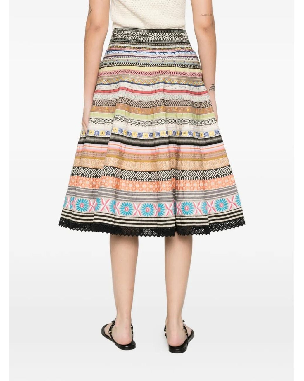 Lena Hoschek Natural Ribbon-Detail A-Line Midi Skirt