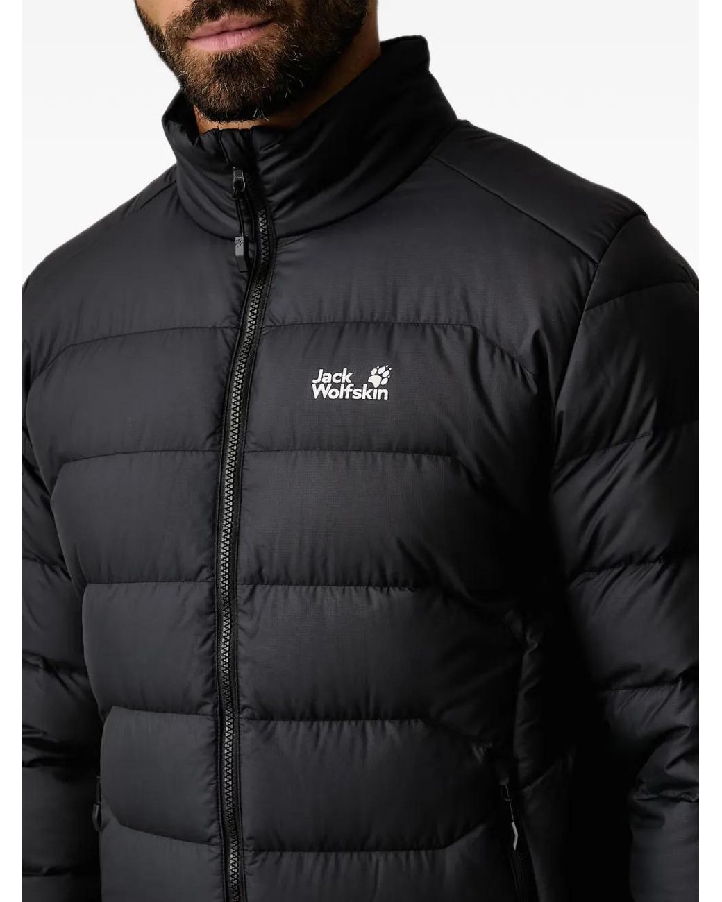 Jack Wolfskin Black Wild Pass Down Logo-Print Quilted Jacket for men