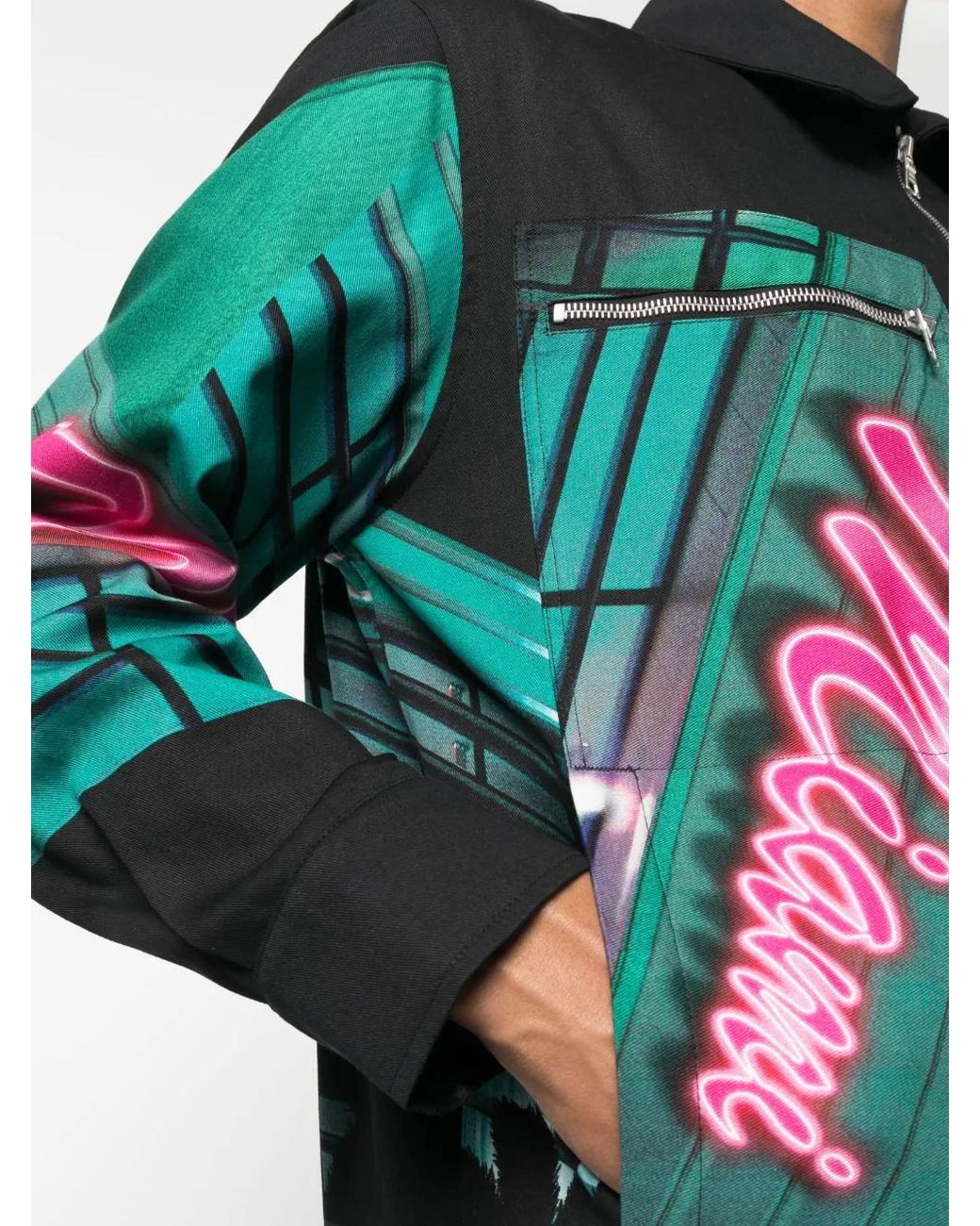 Palm Angels Green Miami-Print Cotton Jacket for men