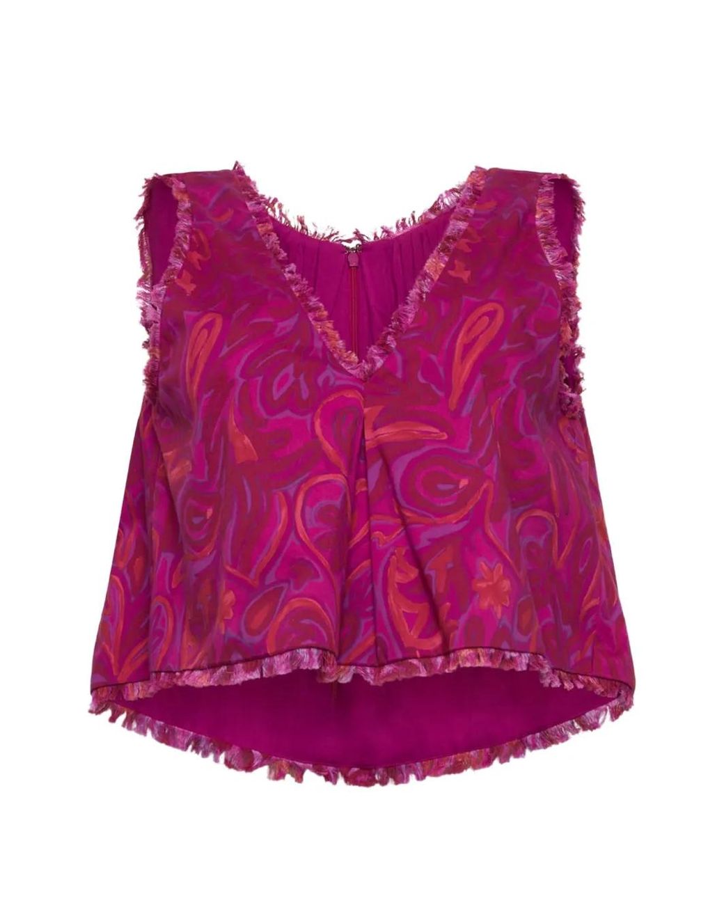 Cinq À Sept Red Ibbie Paisley Bloom Frayed-Edge Blouse