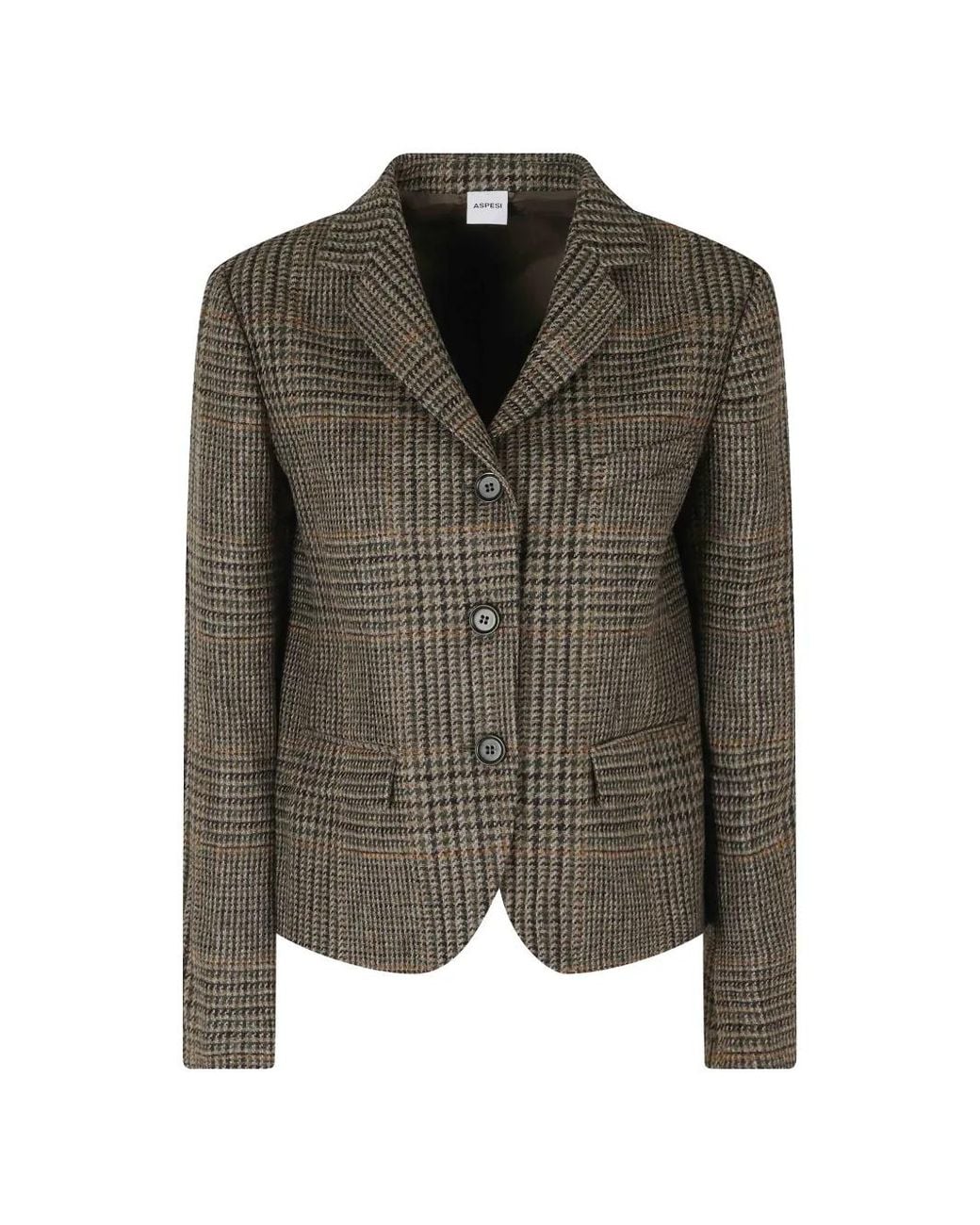 Aspesi Green Check-Pattern Single-Breasted Jacket