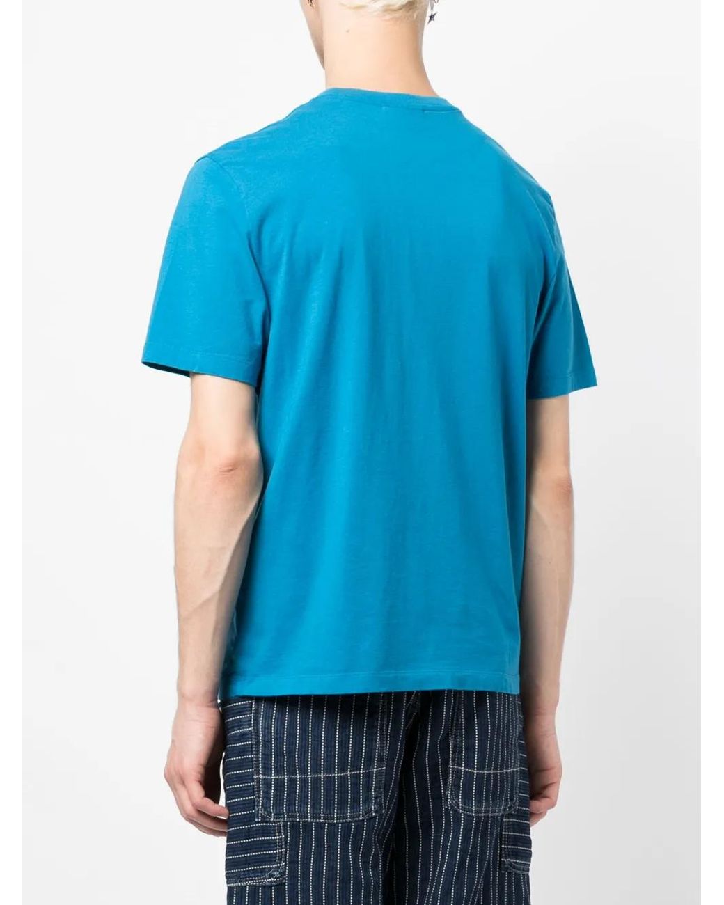 Maison Kitsuné Blue Logo-Embroidered Cotton T-Shirt for men