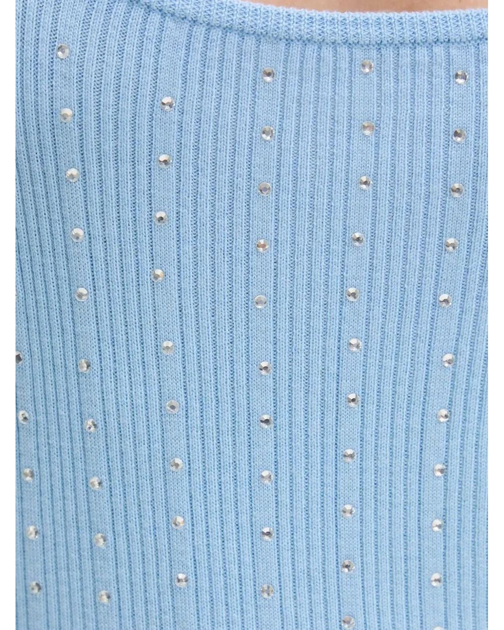 From Future Blue Embellished Ribbed Dress