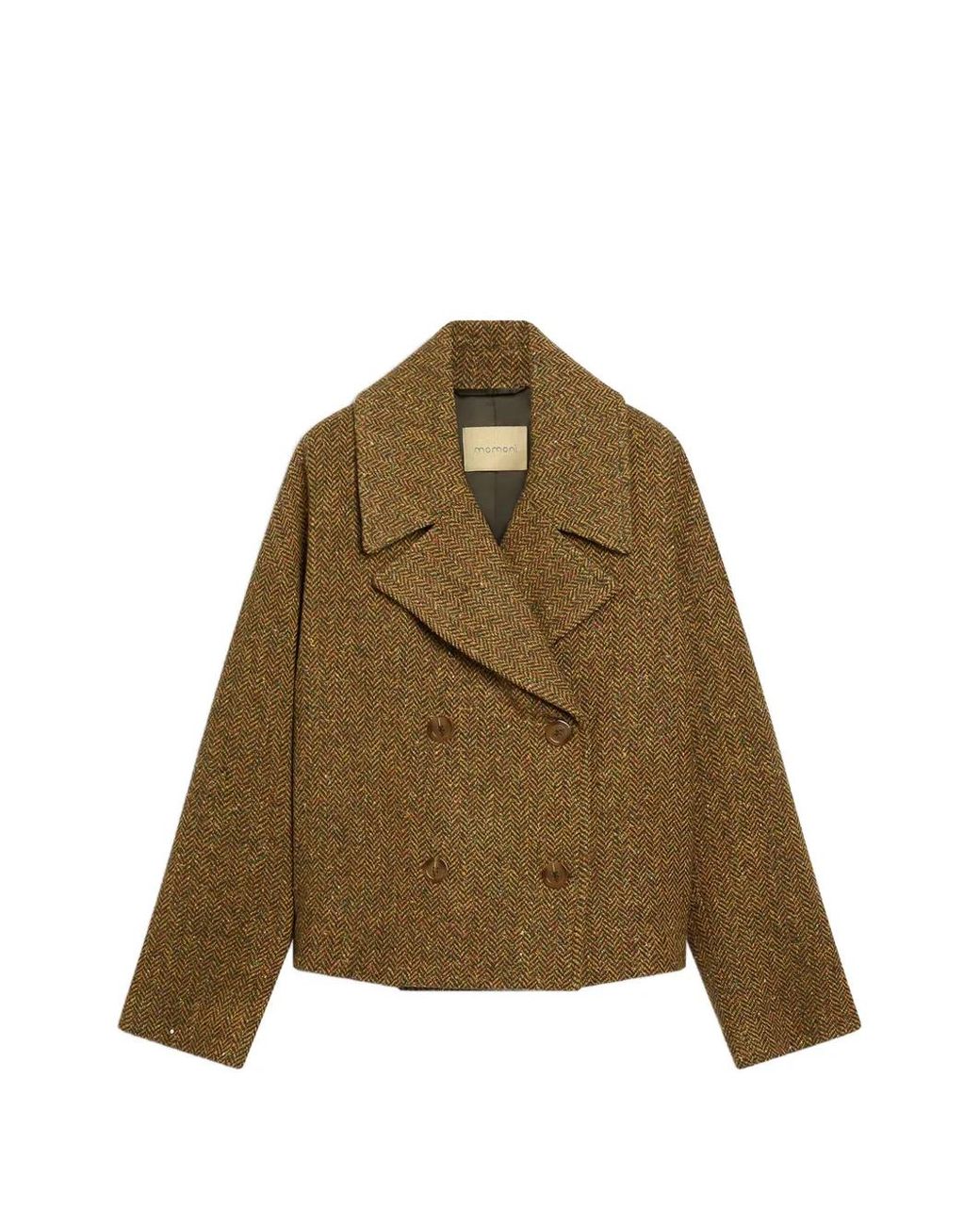 Momoní Green Ketil Herringbone Double-Breasted Coat