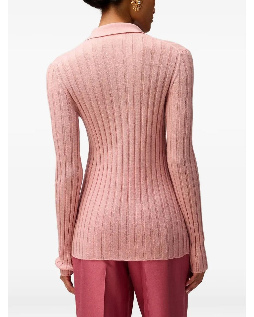 RETORI Pink Crochet-Detail Ribbed Cardigan