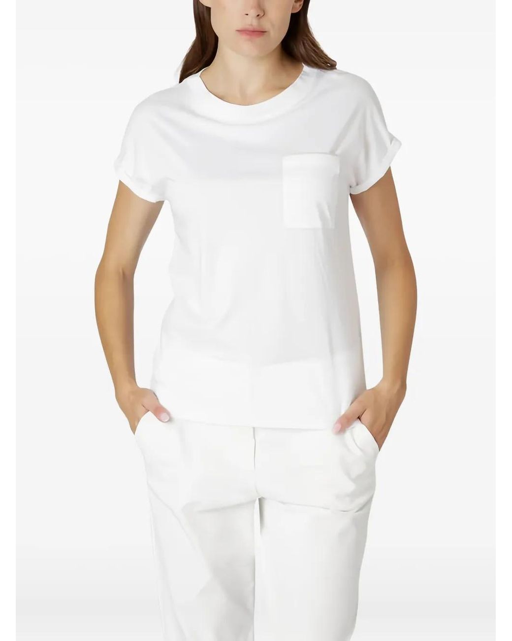 Eleventy White Patch-Pocket Rolled-Cuff T-Shirt