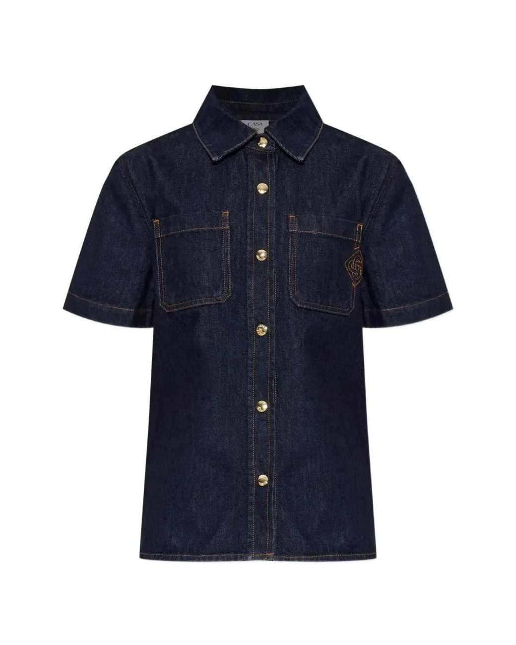 Casablanca Blue Short-Sleeve Denim Shirt