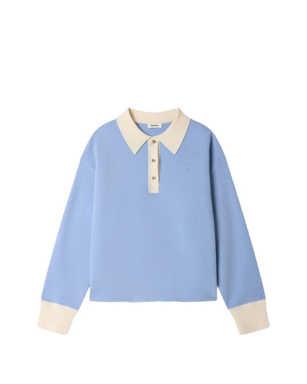 Sandro Blue Polo-Collar Buttoned Polo Top
