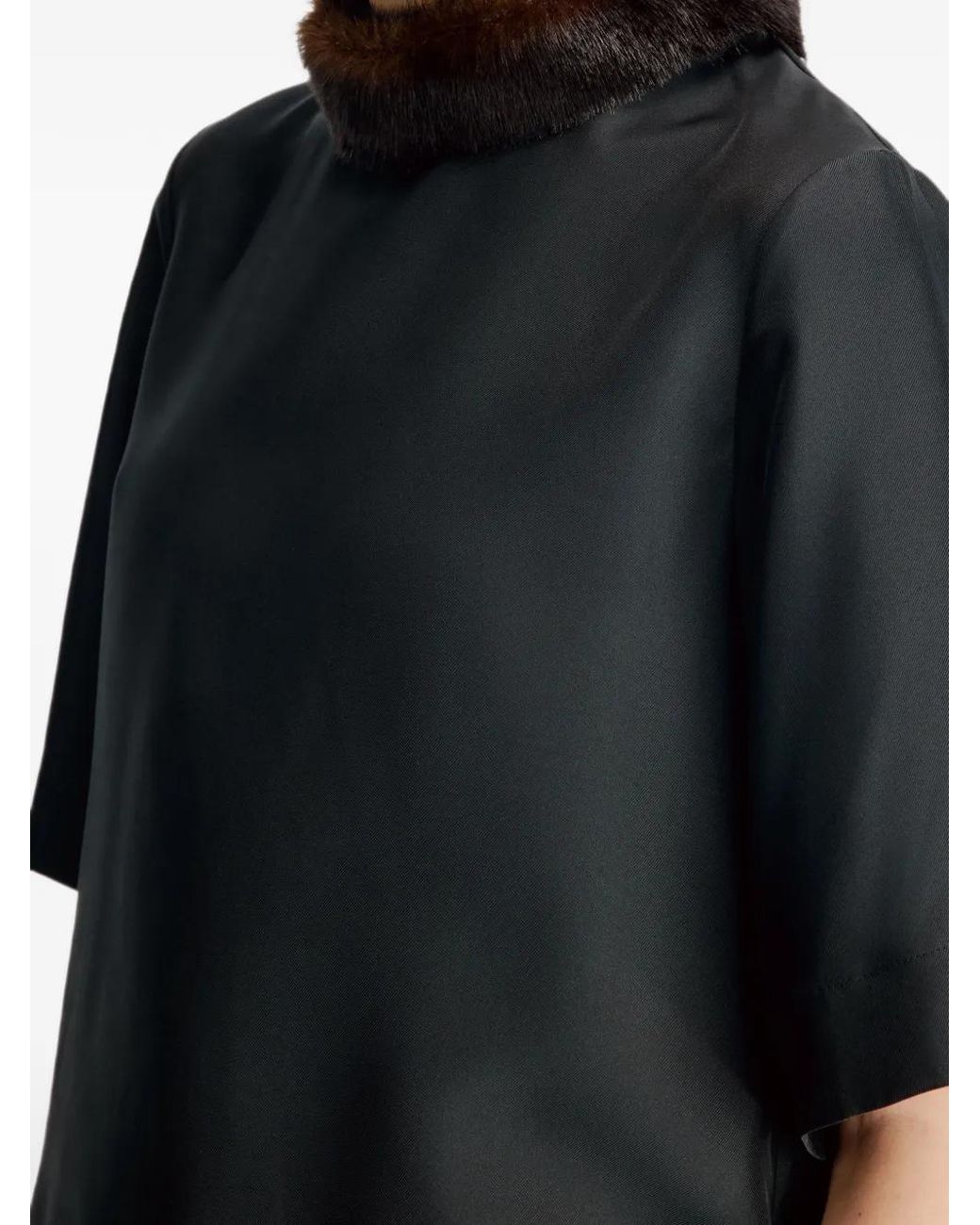 Loulou de Saison Black Dana Faux-Fur Trim Blouse