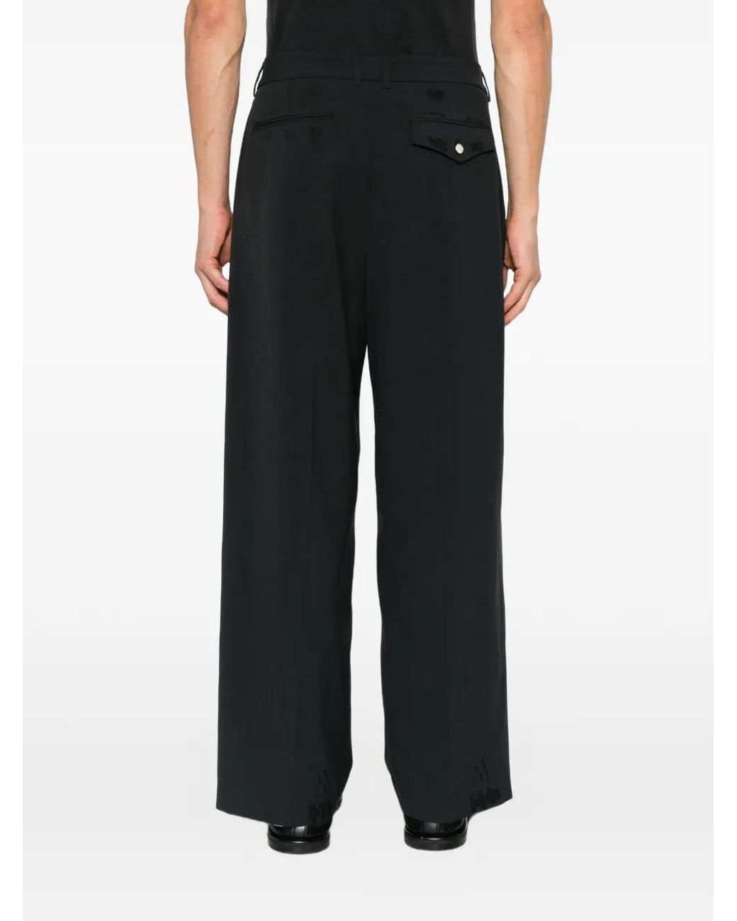 THESTROY Black Pleated Wide-Leg Trousers for men