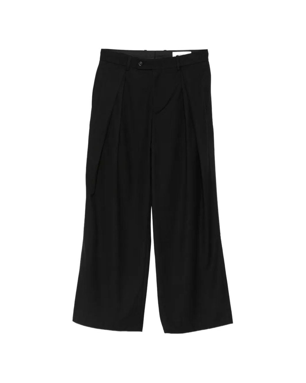 TONYWACK Black Pleated Wide-Leg Trousers for men
