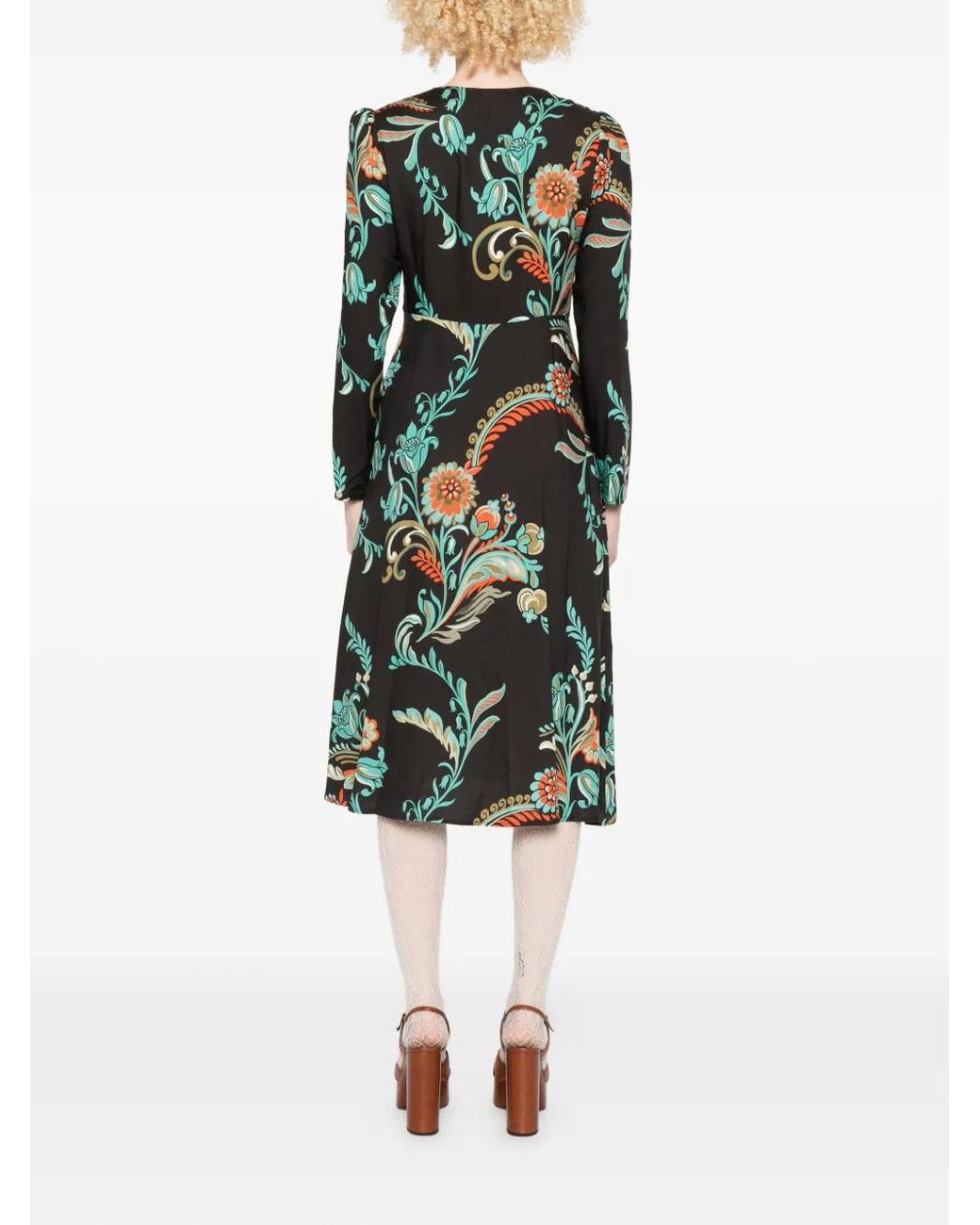 Etro Green Floral-Print Long-Sleeve Dress