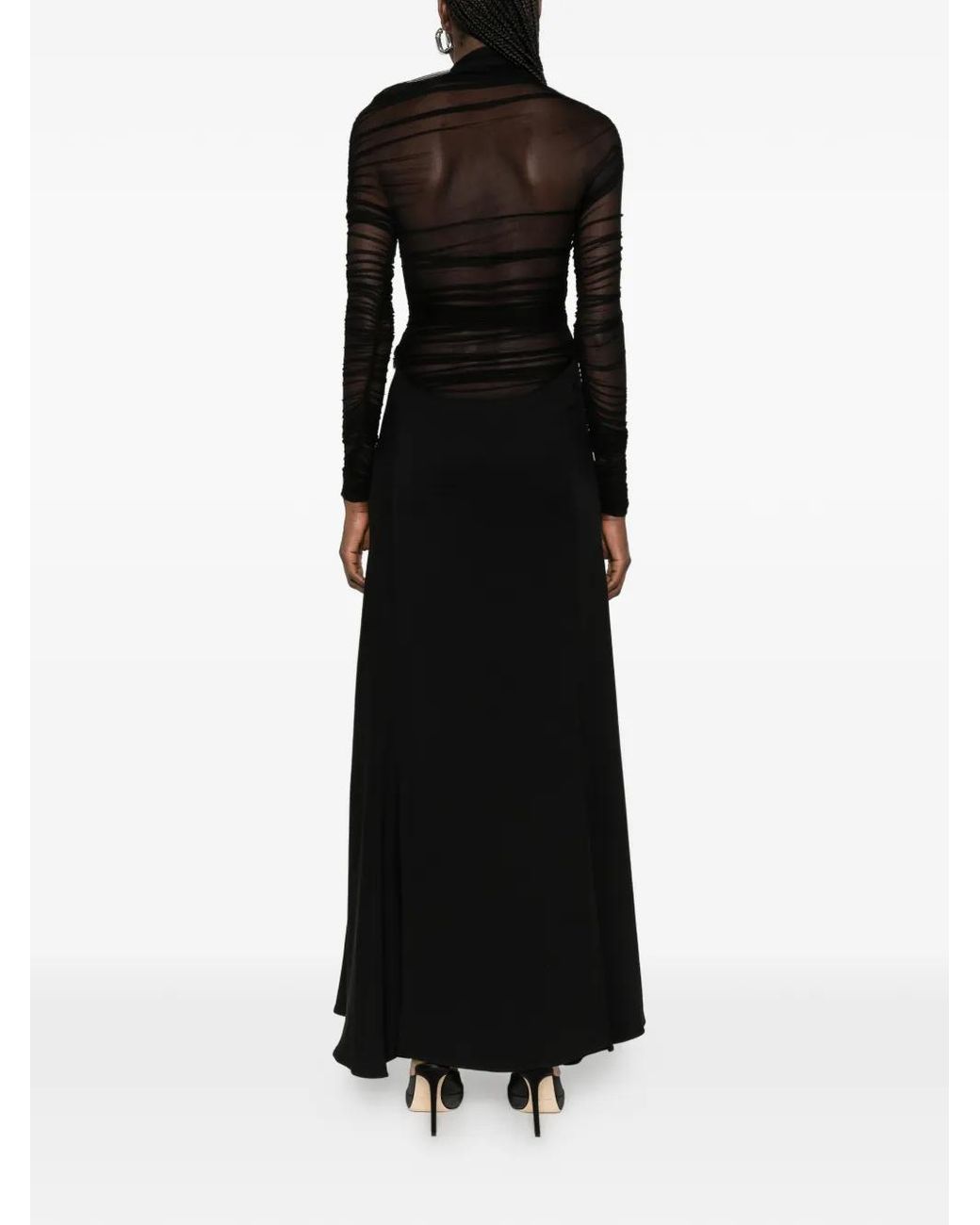 Christopher Esber Black Ruched Long-Sleeve Midi Dress
