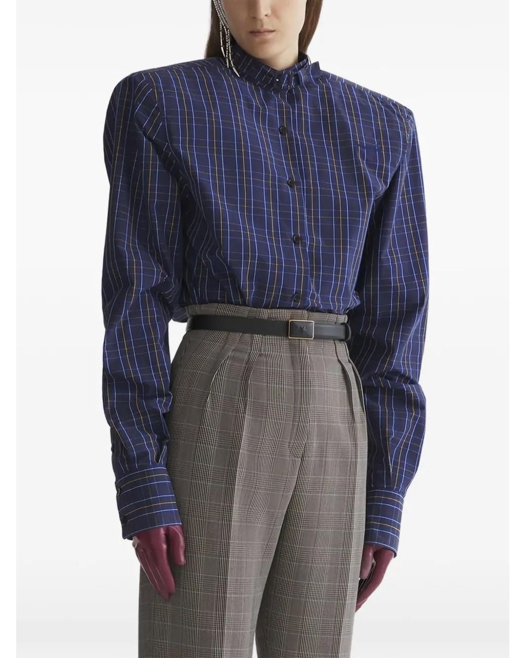 Mugler Blue Padded Shoulders Shirt