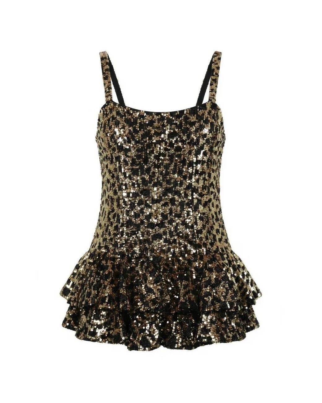 Valentino Garavani Black Combishort À Motif Léopard À Volants Et Sequins